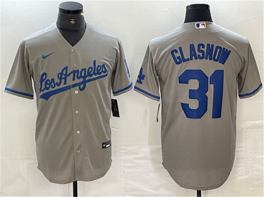 Men's Grey Los Angeles Dodgers #31 Tyler Glasnow Cool Base Stitched Baseball Jersey